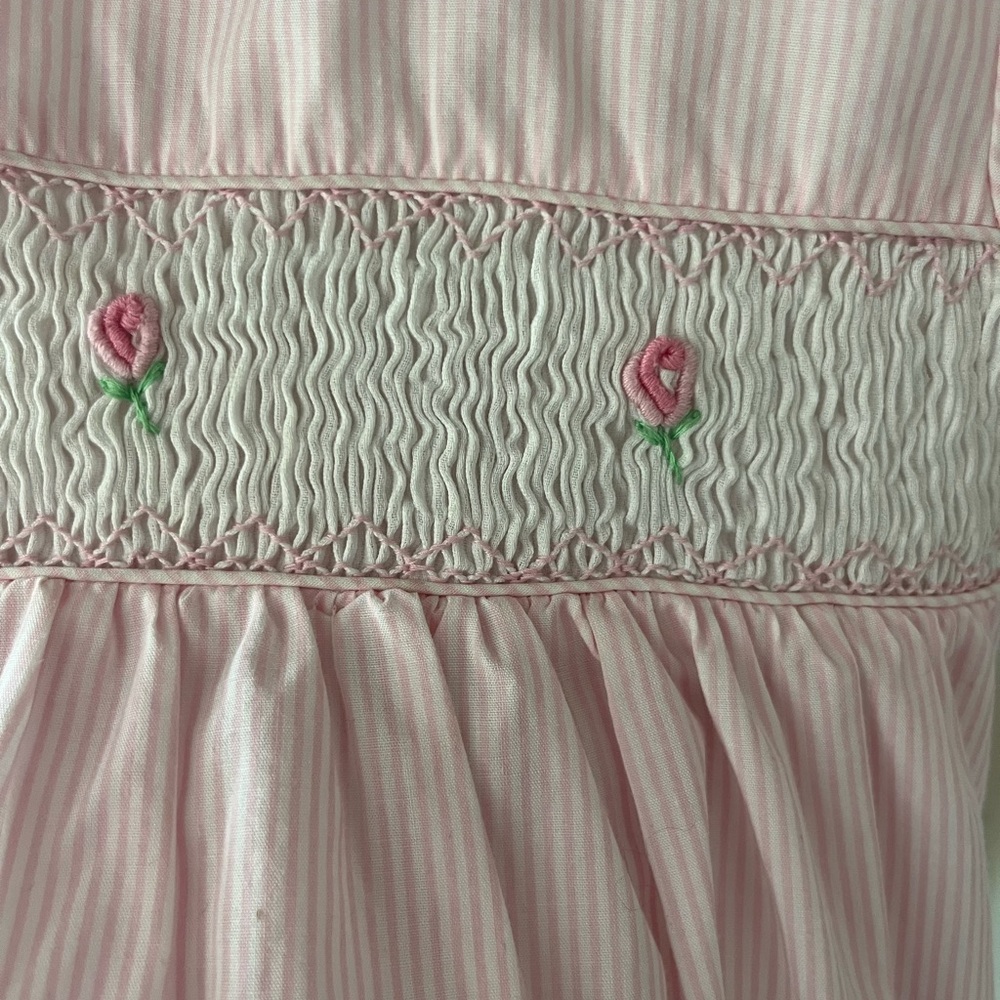 Smocked Pink Striped Kids Dress - Picture 5 of 5